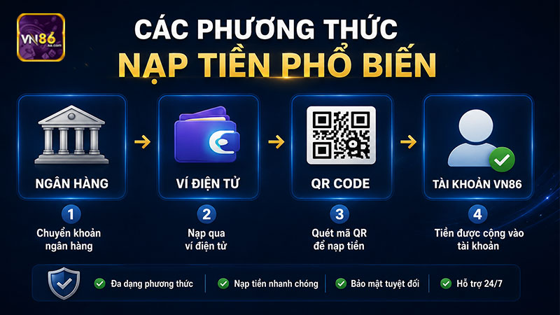 VN86 hỗ trợ nhiều phương thức nạp tiền tiện lợi